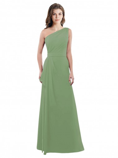 One Shoulder Chiffon Bridesmaid Dress with Pleats and Side Slit Australia