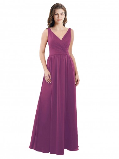 Long Chiffon A-Line Bridesmaid Dress with V-Neck Wrap Bodice Australia