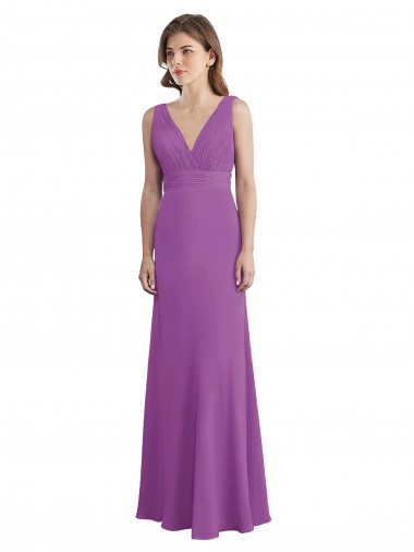 V-Shaped Neckline Long Chiffon Bridesmaid Dress with Cascading Ruffles Back Australia