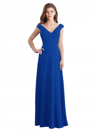 Draped Shoulder V-Neck Long Chiffon Bridesmaid Dress Australia