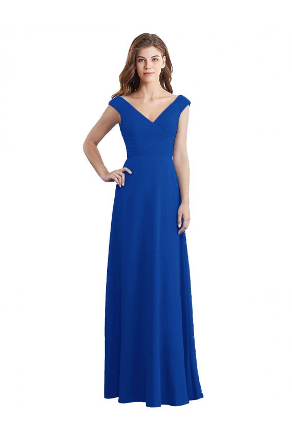 Draped Shoulder V-Neck Long Chiffon Bridesmaid Dress Australia