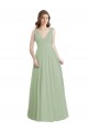 V-Neck A-Line Long Chiffon Bridesmaid Dress with Draped Bodice Australia
