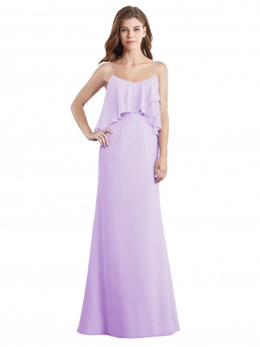 Scoop Neck Long Chiffon Bridesmaid Dress with Cross Over Neckline Flounce Australia