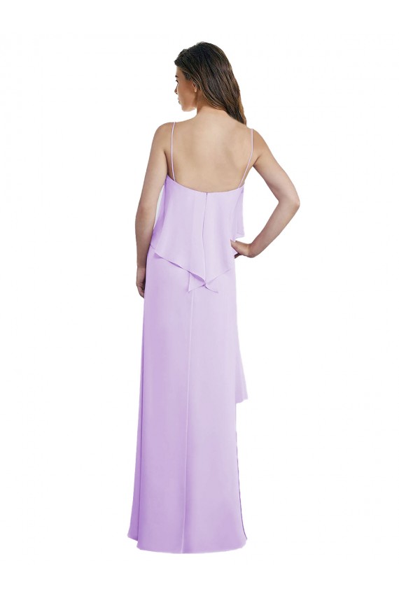 Scoop Neck Long Chiffon Bridesmaid Dress with Cross Over Neckline Flounce Australia