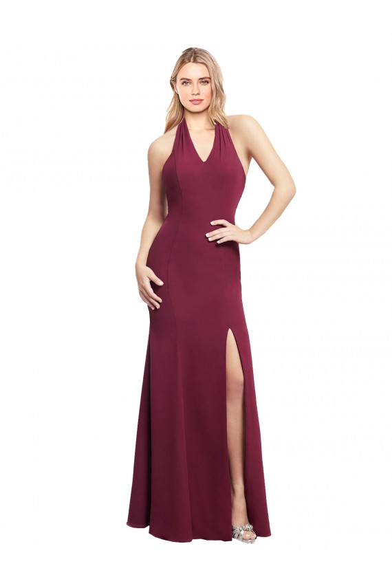 Chiffon Mermaid Bridesmaid Dress with Back Tie Halter Straps and Side Slit Australia