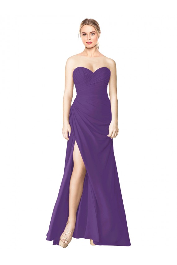 Strapless Chiffon Bridesmaid Dress with Pleated Wrap Bodice and Side Slit Australia