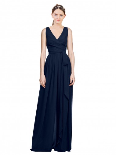 V-Neck Ruched Chiffon Bridesmaid Dress with Waistband Australia