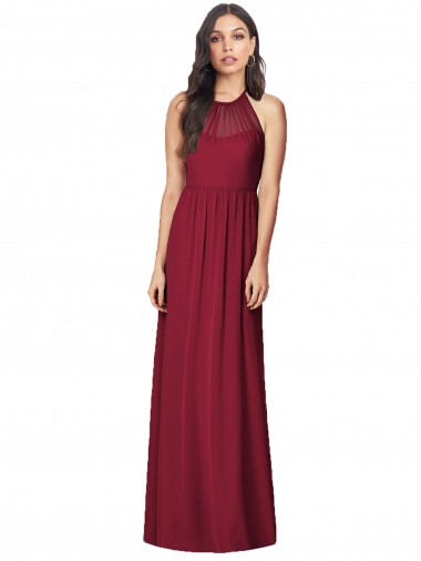 Halter Neck Full-Length Shirred Chiffon Bridesmaid Dress Australia