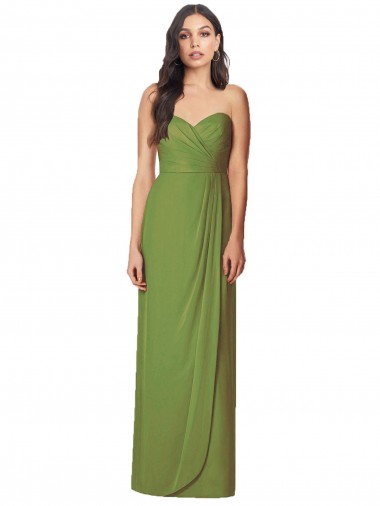Side Front Slit Draped Strapless Chiffon Bridesmaid Dress Australia
