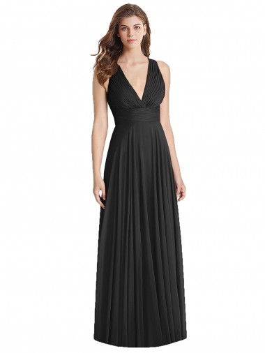 Full Length V-Neck Chiffon Bridesmaid Dress with Wide Criss Cross Straps Australia