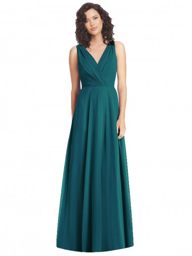 Draped V-Neck Long Sleeveless Chiffon Bridesmaid Dress Australia