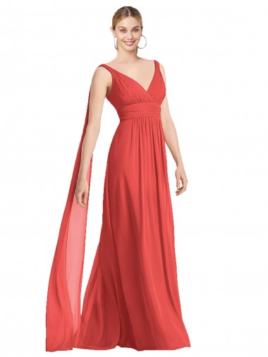 Full-Length V-Neck Chiffon Bridesmaid Dress Streamers Back Australia