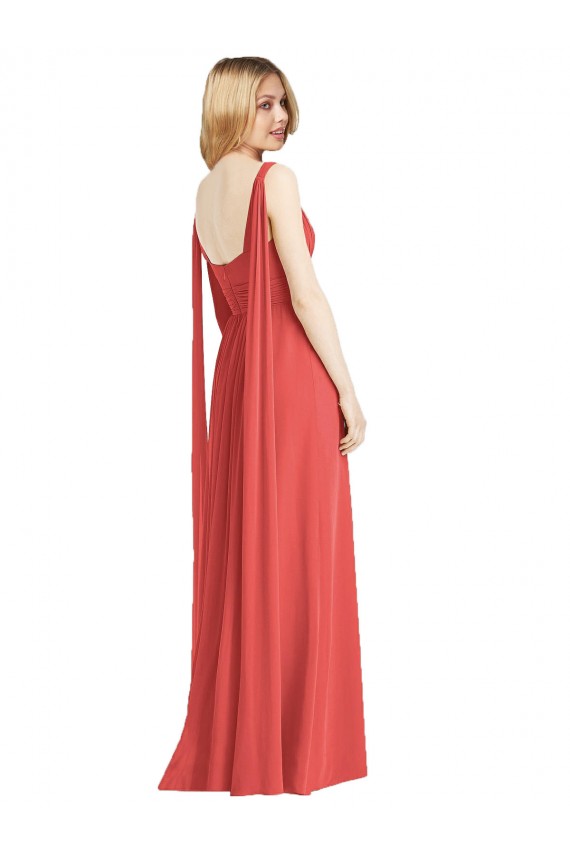 Full-Length V-Neck Chiffon Bridesmaid Dress Streamers Back Australia