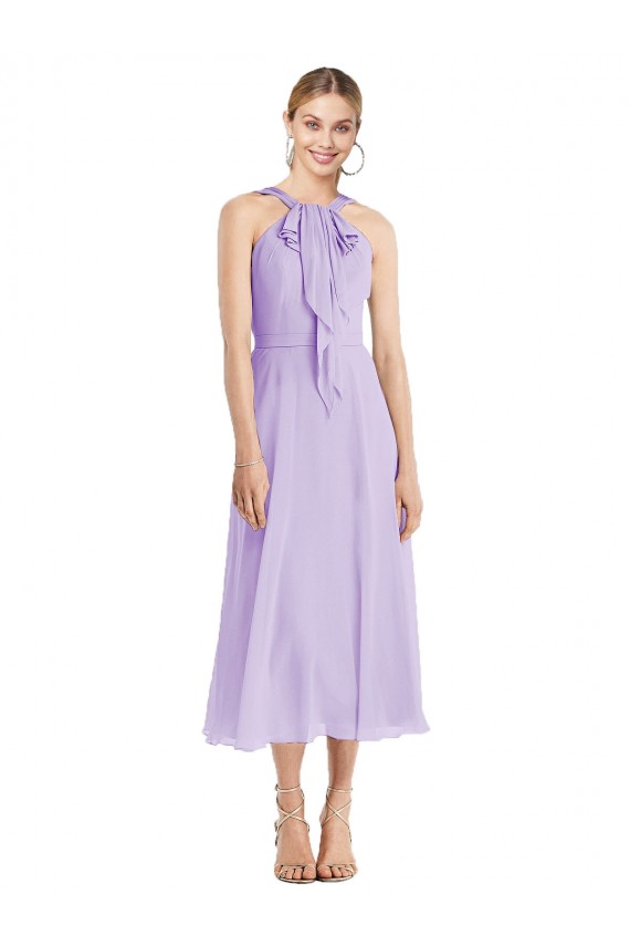 Midi Length Halter Plunging V-Back Chiffon Bridesmaid Dress / Cocktail Dress Australia