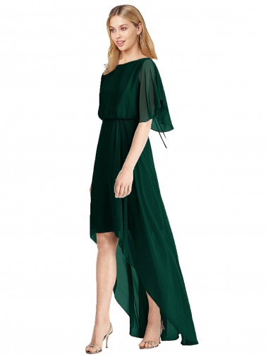 Plunging V Back Flutter Sleeves Cocktail Length Chiffon Bridesmaid Dress Australia