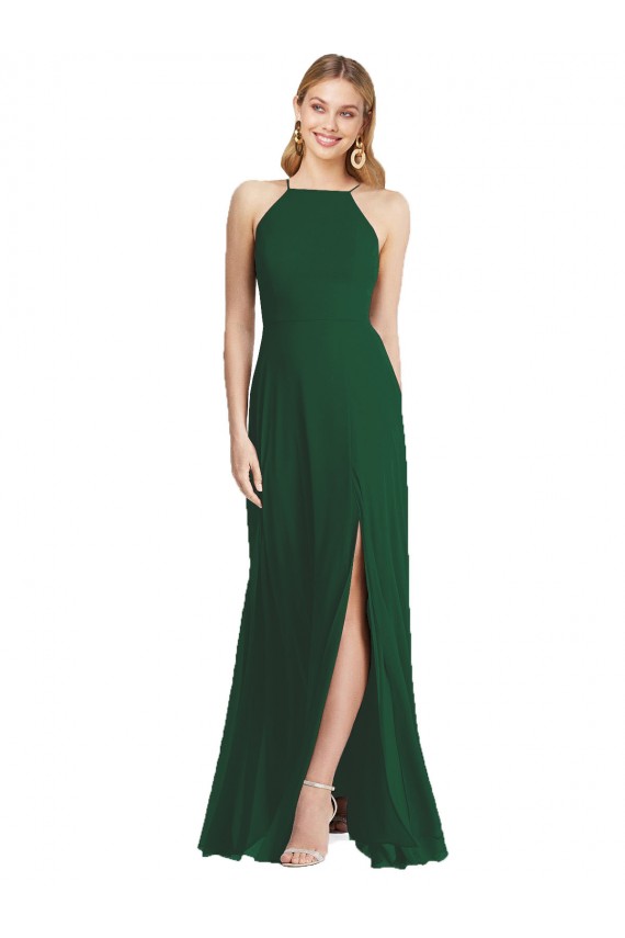 High-Neck Maxi Bridesmaid Dress with Front Slit Australia