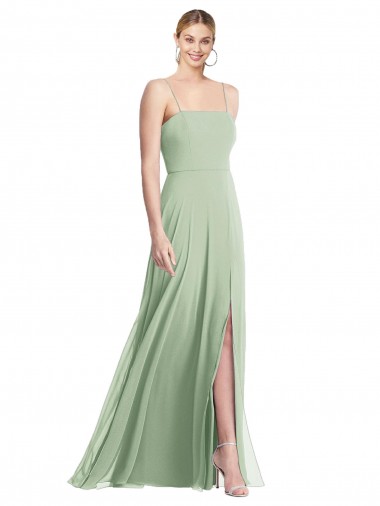Sleek Spaghetti Straps Low Back Square Neck Maxi Formal Chiffon Bridesmaid Dress Australia