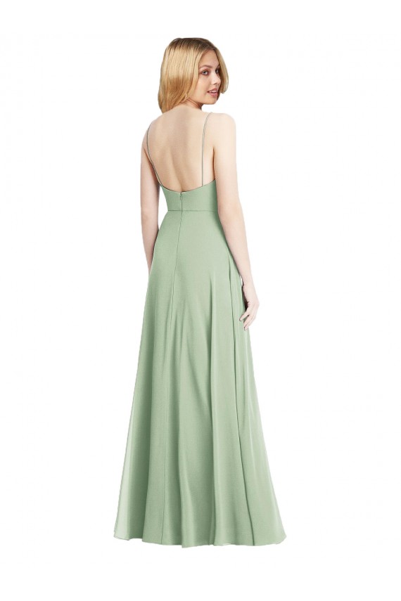 Sleek Spaghetti Straps Low Back Square Neck Maxi Formal Chiffon Bridesmaid Dress Australia