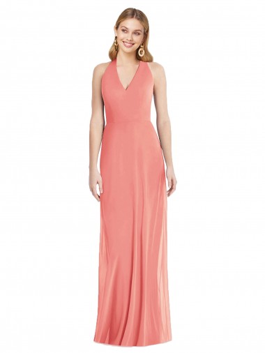 V-Neck Halter Chiffon Maxi Formal Bridesmaid Dress Open Back Australia