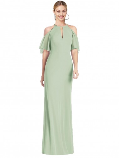Ruffle Cold-Shoulder Mermaid Chiffon Maxi Bridesmaid Dress Australia