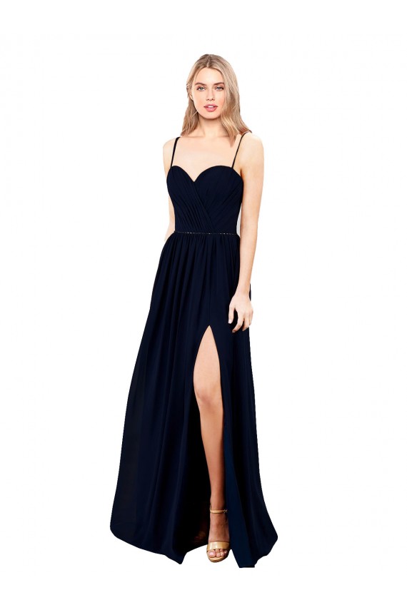 Draped A-Line Chiffon Formal Bridesmaid Dress with Spaghetti Straps and High Slit Australia