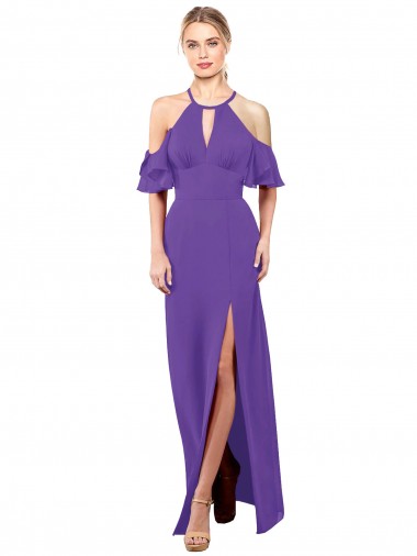 Slim A-Line Chiffon Bridesmaid Dress with Off The Shoulder Ruffle Sleeves Australia