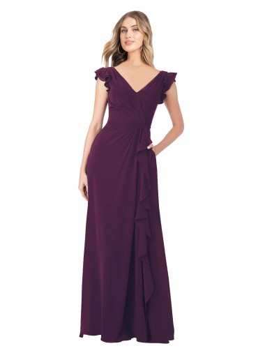 Ruffle Cap Sleeves Long Chiffon Bridesmaid Dress Australia