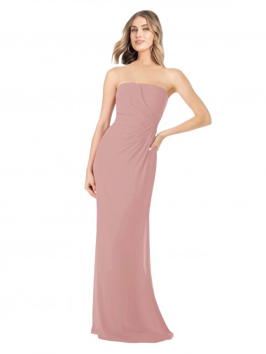 Draped Strapless Sheath Long Chiffon Bridesmaid Dress Australia
