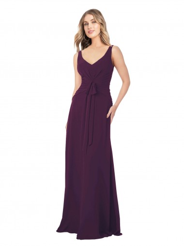 Long Chiffon Bridesmaid Dress with Front Bow Australia