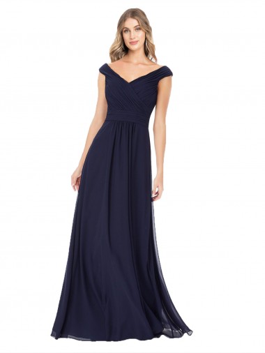 Off the Shoulder Classic Chiffon Bridesmaid Dress with Draped Bodice Australia