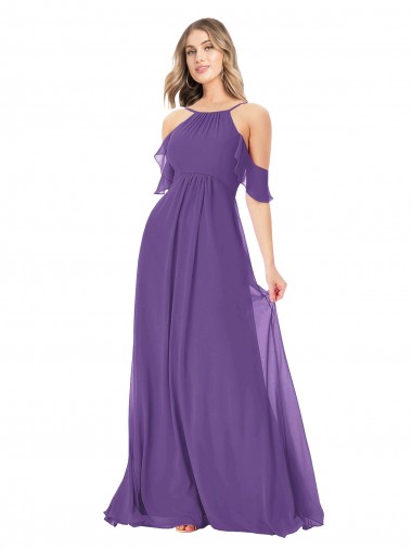 Cold Shoulder Flutter Sleeves Chiffon Bridesmaid Dress Australia