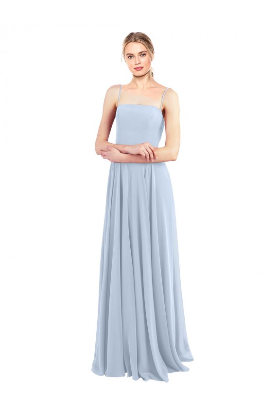 Luxe Chiffon Straight Neckline Long Chiffon Bridesmaid Dress with Skinny Straps Australia