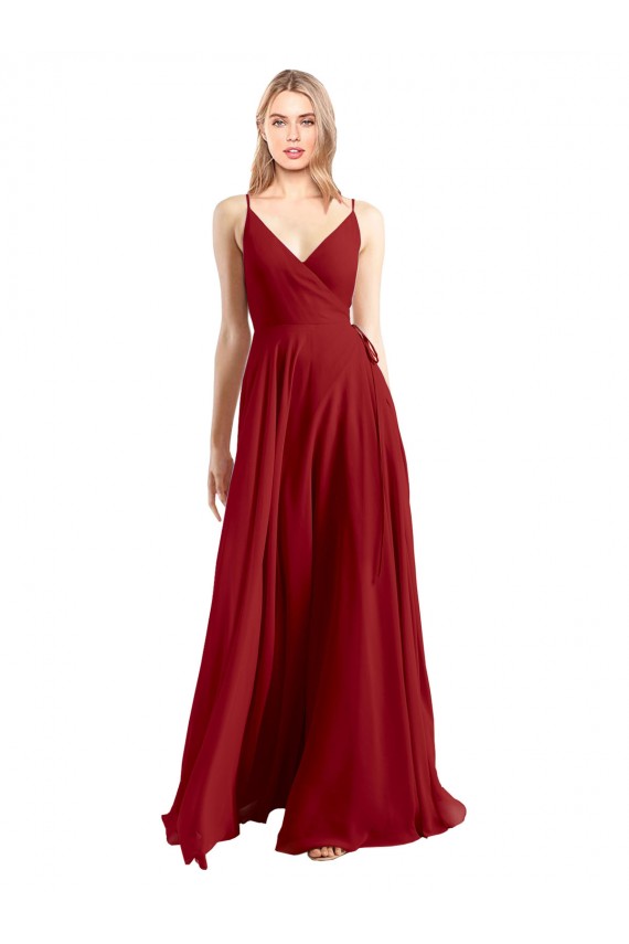 A-Line Spaghetti Straps V-Neckline Chiffon Bridesmaid Dress Open Back Australia