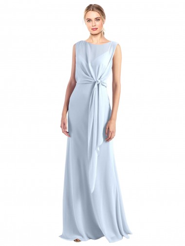 Illusion Boat Neck Long Full Length Chiffon Bridesmaid Dress with Keyhole Back Australia