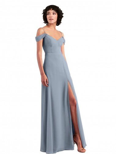 Off the Shoulder Folded Sleeve Long Chiffon Bridesmaid Dress with High Side Slit Australia