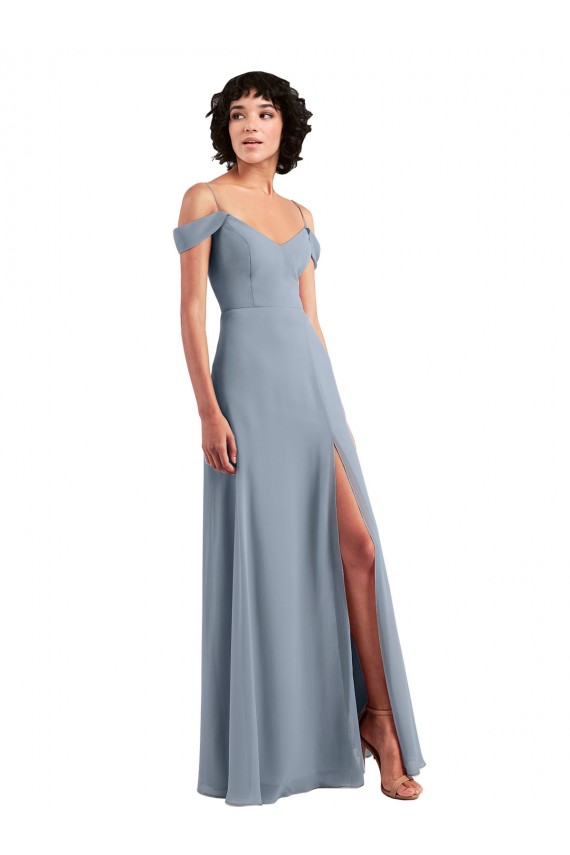 Off the Shoulder Folded Sleeve Long Chiffon Bridesmaid Dress with High Side Slit Australia