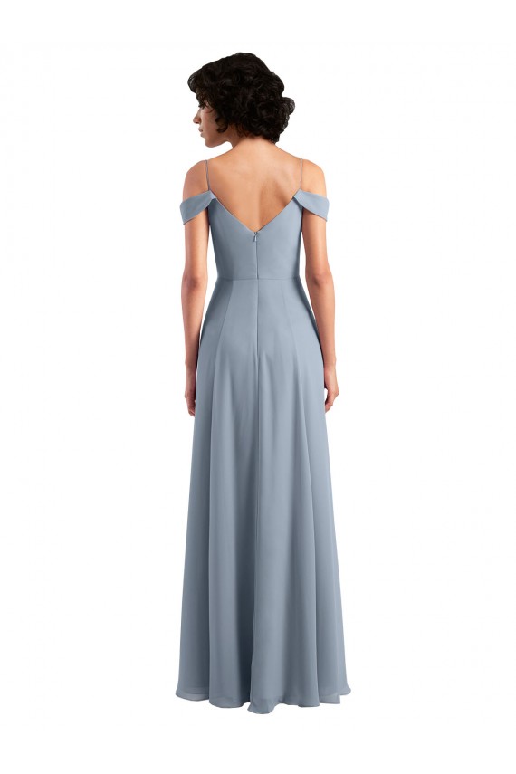 Off the Shoulder Folded Sleeve Long Chiffon Bridesmaid Dress with High Side Slit Australia