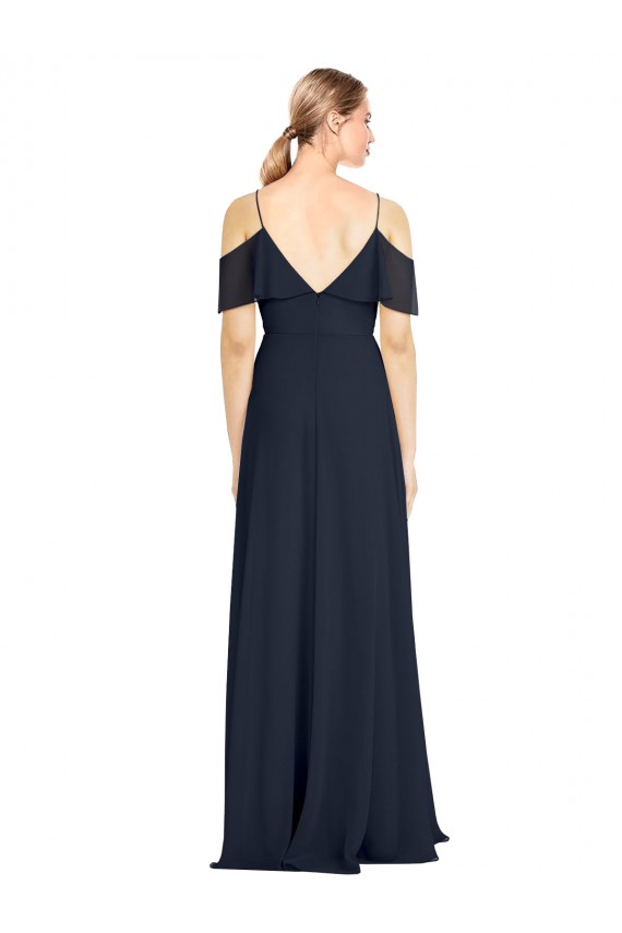 Draped Sleeves Flounce Neckline Long Chiffon Bridesmaid Dress with Spaghetti Straps Australia