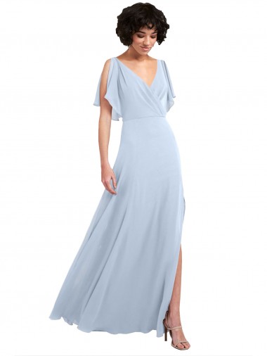 Split Flutter Sleeves V-Neck Chiffon Bridesmaid Dress with Open V-Back Australia