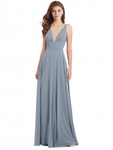 Fitted V-Neckline Long Chiffon Bridesmaid Dress with V-Back Australia