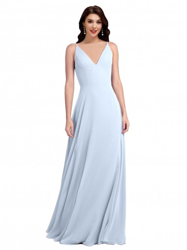 Long Floor Length V-Neck Chiffon Bridesmaid Dress with Keyhole Back Australia