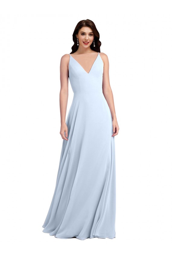 Long Floor Length V-Neck Chiffon Bridesmaid Dress with Keyhole Back Australia