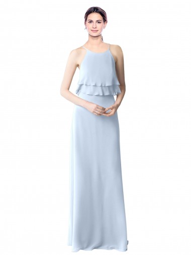 High Narrow Neck Long Chiffon Bridesmaid Dress with Tiered Ruffles Australia