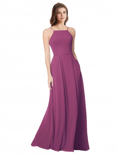 Halter Neck Long Pleated Chiffon Bridesmaid Dress with Pockets Australia