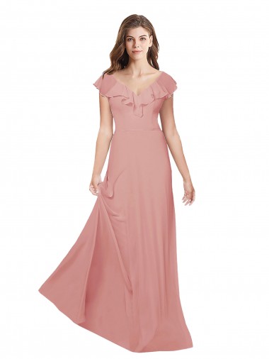 Flounced V Neckline Flutter Sleeves Chiffon Bridesmaid Dress Australia