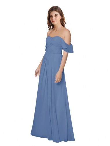 Flutter Sleeves Scoop Neck Off the Shoulder Long Chiffon Bridesmaid Dress Australia
