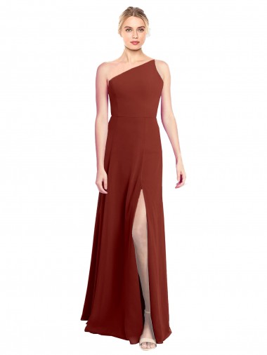 Fit and Flare One Shoulder Long Chiffon Bridesmaid Dress with High Slit Australia