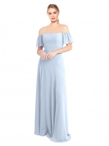 Off the Shoulder Flutter Sleeves Long Chiffon Bridesmaid Dress Australia