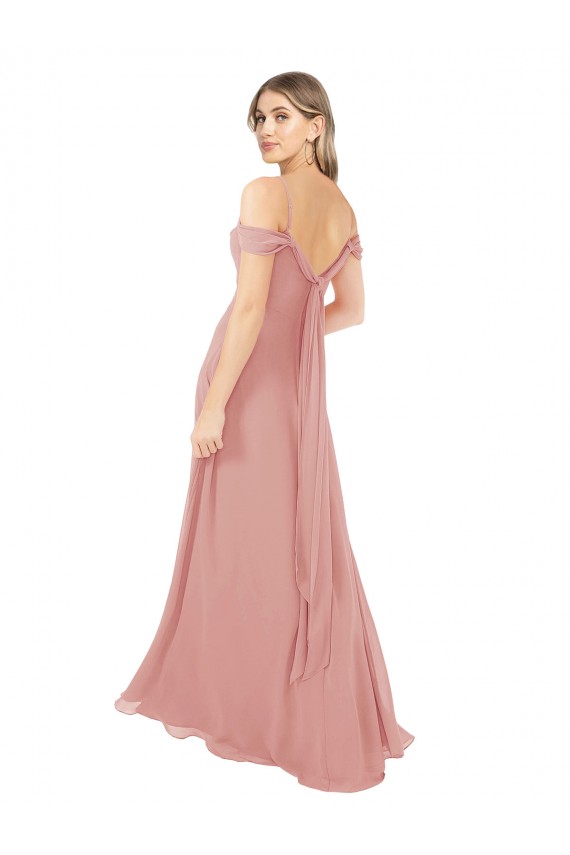 Draped Shoulder Sash Back Chiffon Bridesmaid Dress Australia
