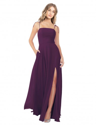 Chiffon Bridesmaid Dress with Front Slit and Keyhole Back Australia